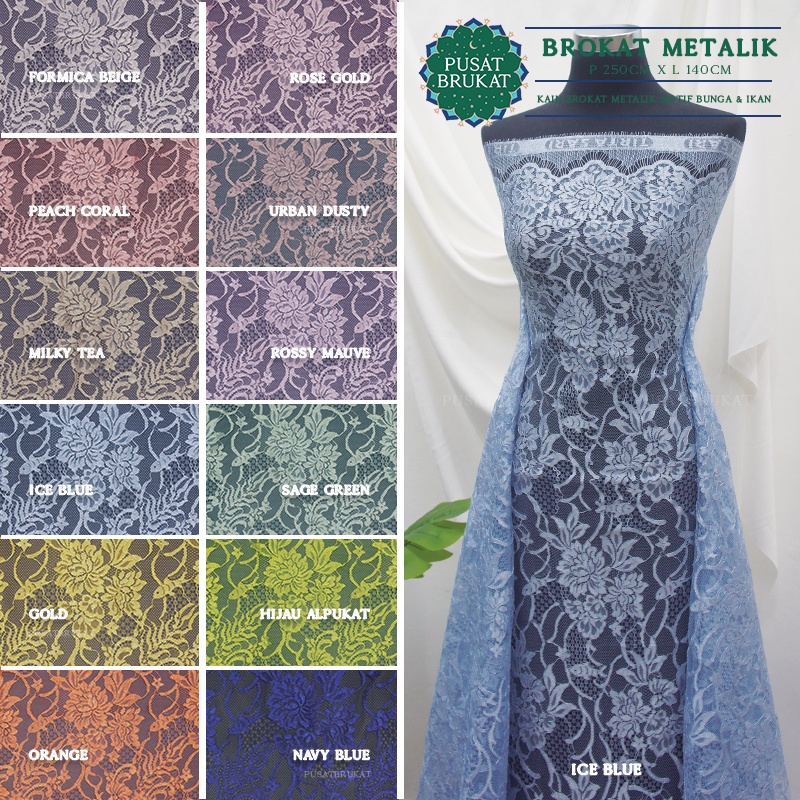 KAIN BRUKAT/ BROKAT PANEL SEMI PRANCIS ITALY FULL METALIK LAMINATE - HAIDEN P250 CM X L140 CM [Harga per potong]