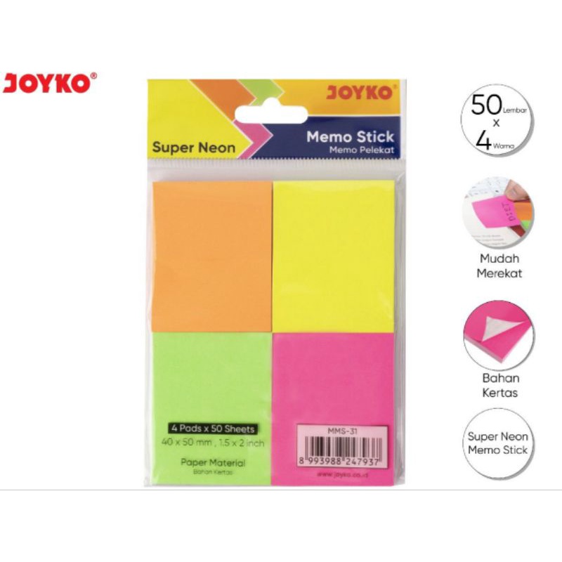 Sticky Note Memo Tempel JOYKO Memo Stick 4 Warna MMS-31