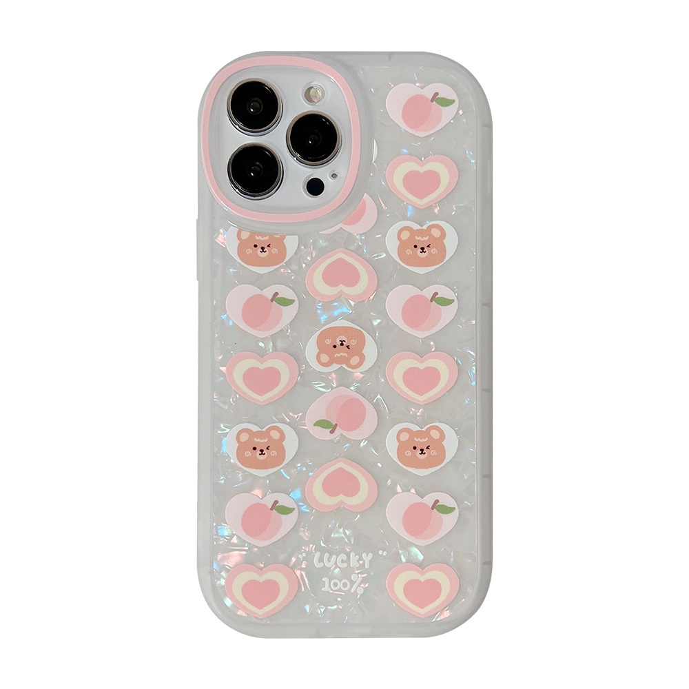 IPHONE Cover Casing Ponsel Motif Kerang Pink Love Heart Peach Bear Dengan Rantai Manik-Manik Mutiara Untuk Iphone7 8 PLUS X XR XS 11 12 13 14 MINI PRO MAX SE 2020