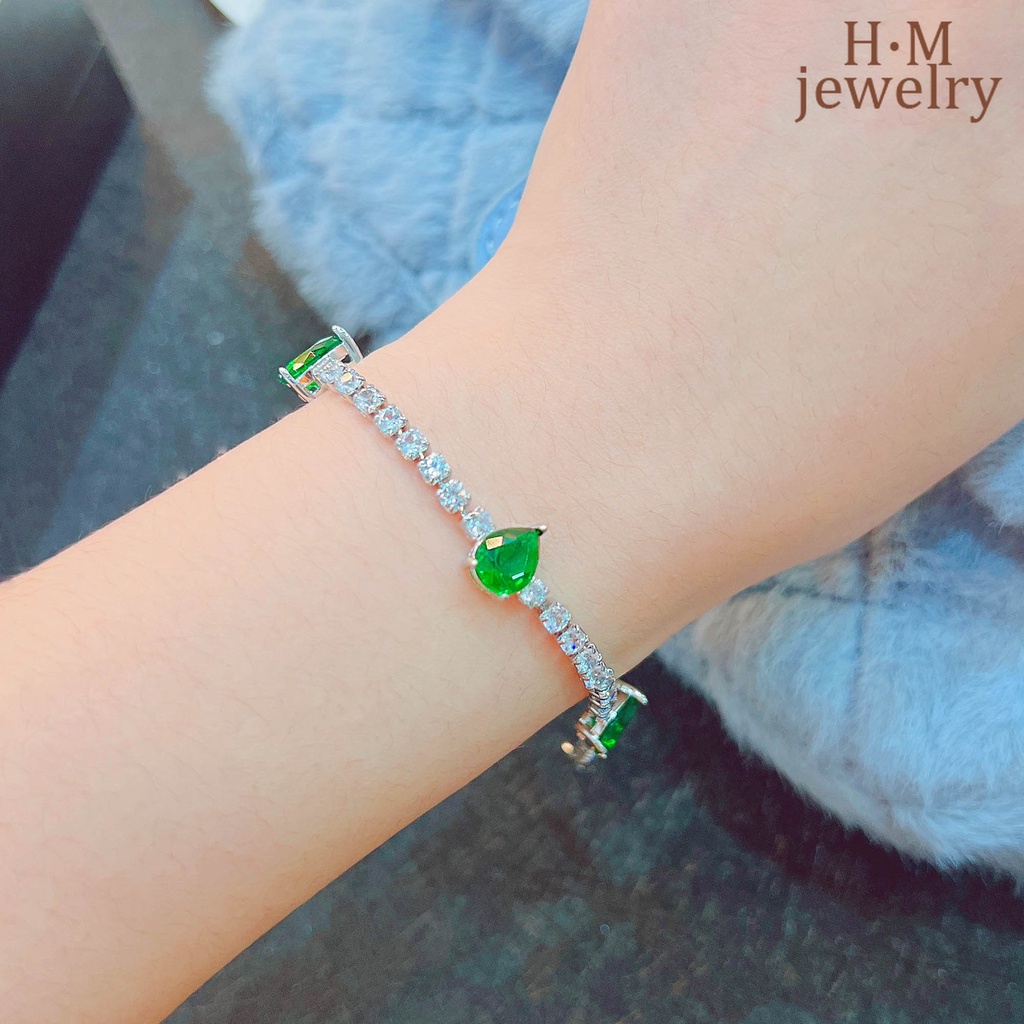 Gelang Ruby Emerald Merpati Bentuk Pir Aksen Berlian Warna Pink