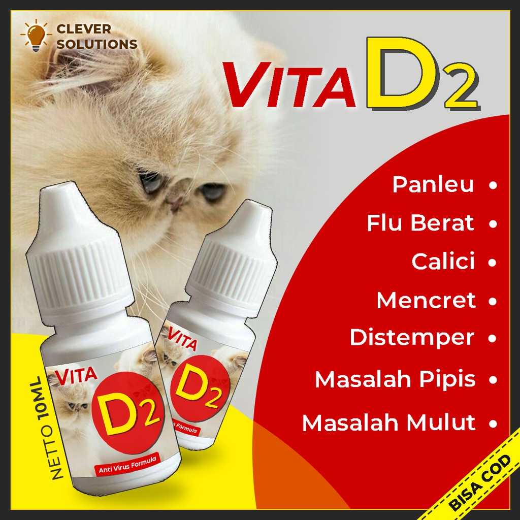 Obat Kucing Vita D2 Obat Virus Kucing Flu Berat, Panleu, Calici, Distemper, Mencret, Pipis Darah, Sariawan, Lemes, Muntah, Bakteri, Bersin by Clever Solutions Olive Care Babah Cat House Koinami Uky Cat Red Pet Shop