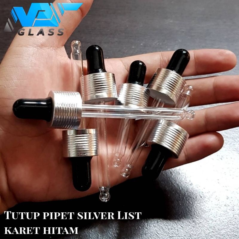 tutup botol kaca pipet silver list hitam / tutup serum / tutup dropper pipet neck 18