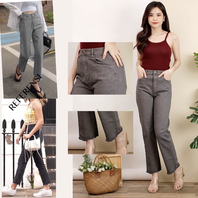 Celana Jeans Skinny Wanita (LOFT110 RAWHEM STRAIGHT GREY)