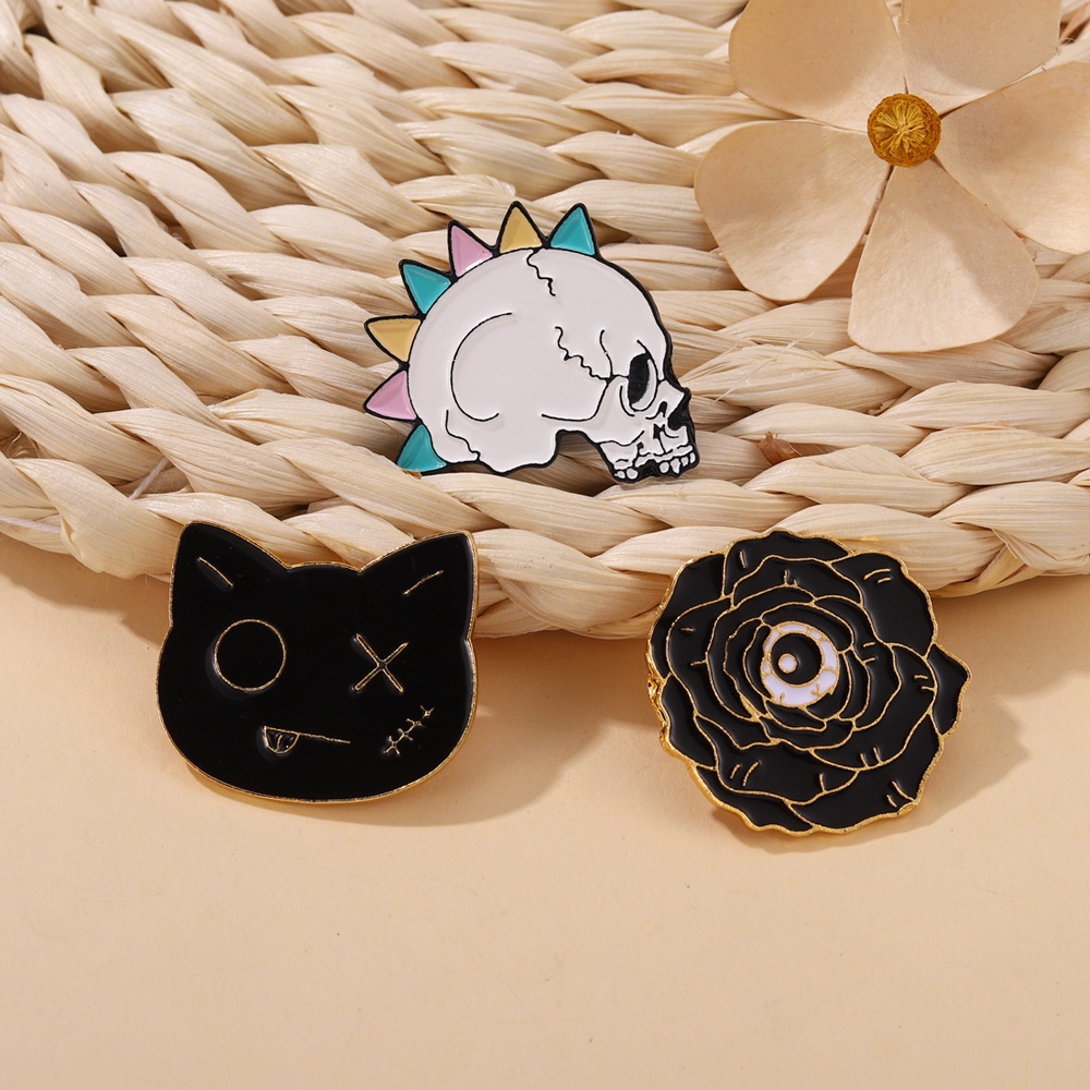 Bros Pin Enamel Bentuk Jamur Tengkorak Kucing Gaya Punk Gothic Untuk Hadiah Halloween