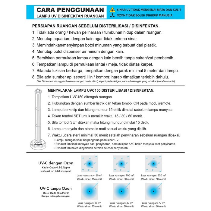 Lampu UV Sterilizer Disinfektan Ruangan UVC Germicldal Lamps 150W Sterilisasi Sinar UV &amp; Ozon