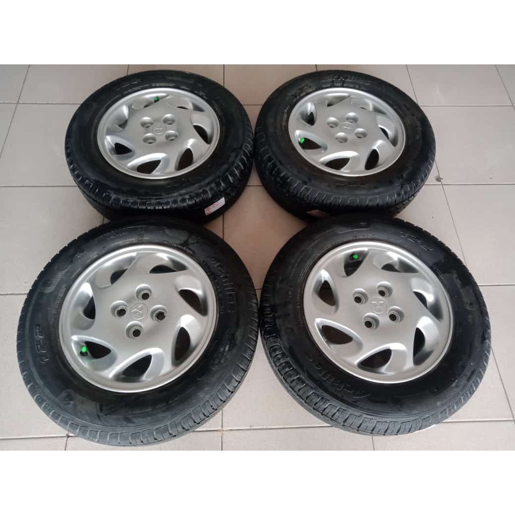 Velg Mobil Bekas Original STD LANCER Ring 14 Lebar 5,5 Hole 4X100 SILVER + BAN ACHILES 185 70 R14
