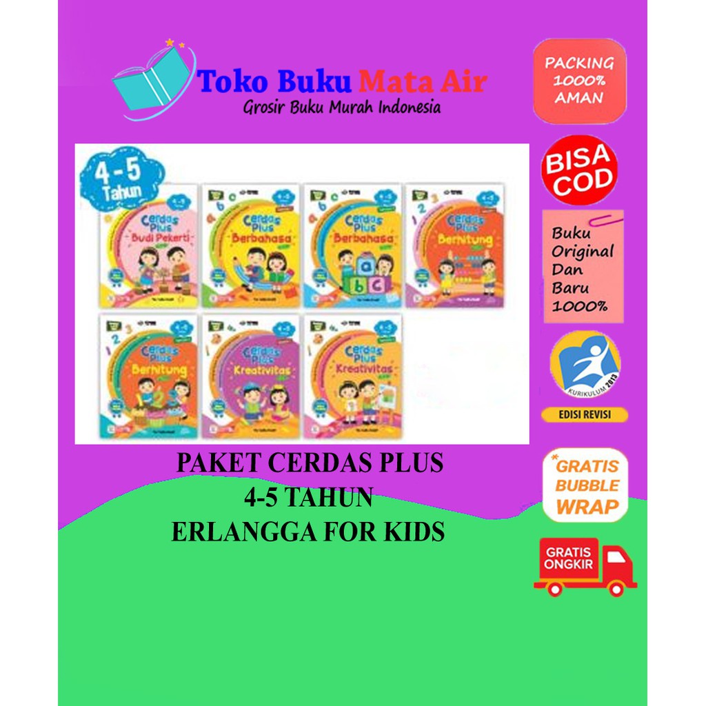 BEST SELLER ORIGINAL PAKET CERDAS PLUS REVISI USIA 4-5 TAHUN TIM TADIKA KREATIF ERLANGGA FOR KIDS