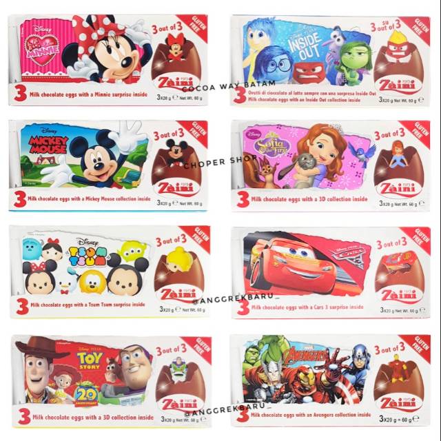 

Coklat Telur Zaini / Cokelat Italy / Coklat Mainan / Milk Chocolate / Coklat Mickey Minie Toy Story