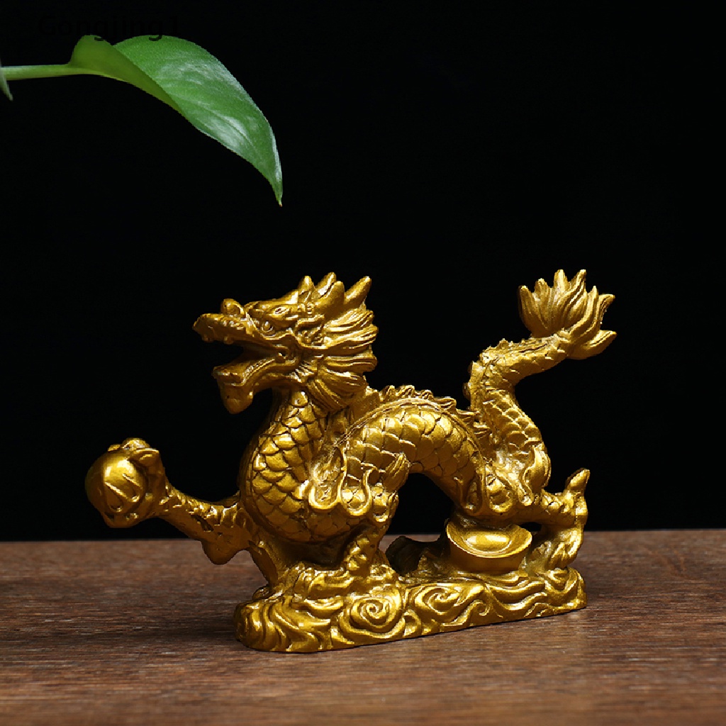 Gongjing1 Ornamen Patung Naga Zodiak Cina Warna Emas Untuk Dekorasi Rumah