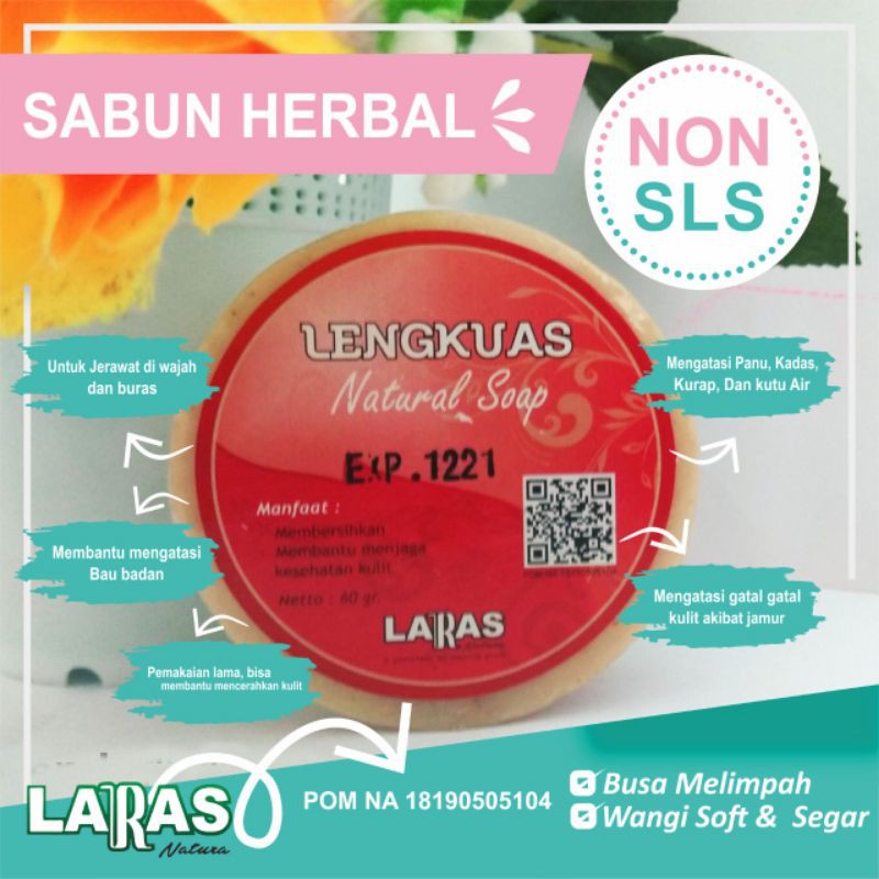 Sabun Panu Paling Ampuh Herbal  Ekstrak Lengkuas Untuk Gatal Kulit Jamur 60 Gram BPOM Laras Natura