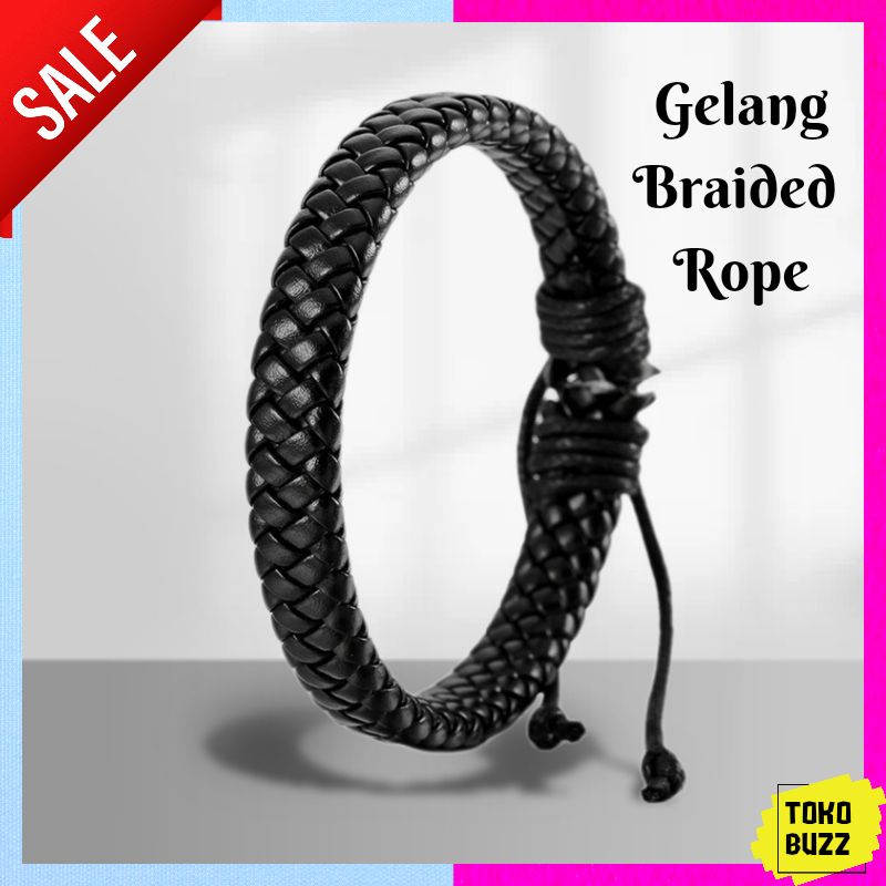 Gelang Kulit Leather Rope Black Kulit Tali Unisex GEM-121