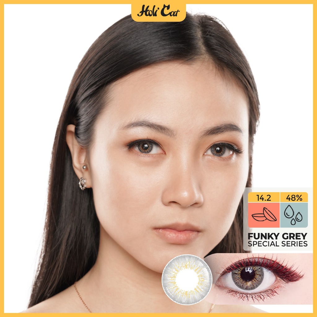 Softlens Holicat Funky Grey Spesial Series / Soflen Holi Cat 3Tone Silicone Hydrogel Funky Cat Grey / Holicat New Warna Ukuran Normal ( +0.00 )