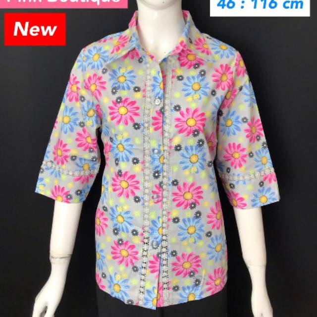 Pink butik kerah katun bunga