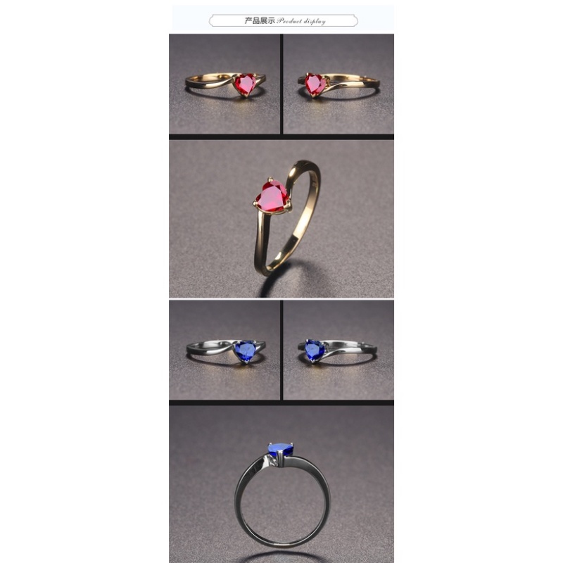 Goldkingdom Perhiasan Fashion 24K Bangkok Aksesoris Ready Stock Minimalis Delapan Hati Delapan Panah Merah Safir Hati Berlapis Emas Asli Kadar 375 Sterling Silver Cincin Wanita