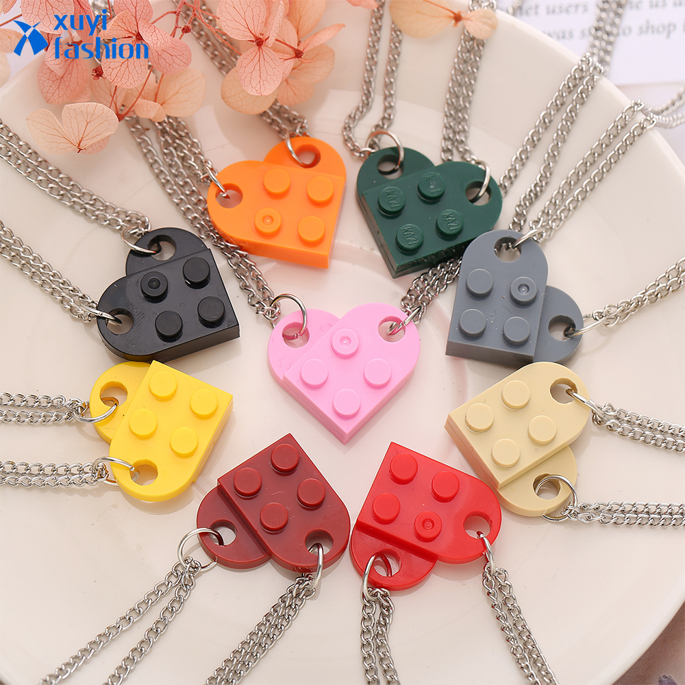 Kalung Rantai Klavikula Hias Liontin Hati Lego Warna-Warni Untuk Wanita