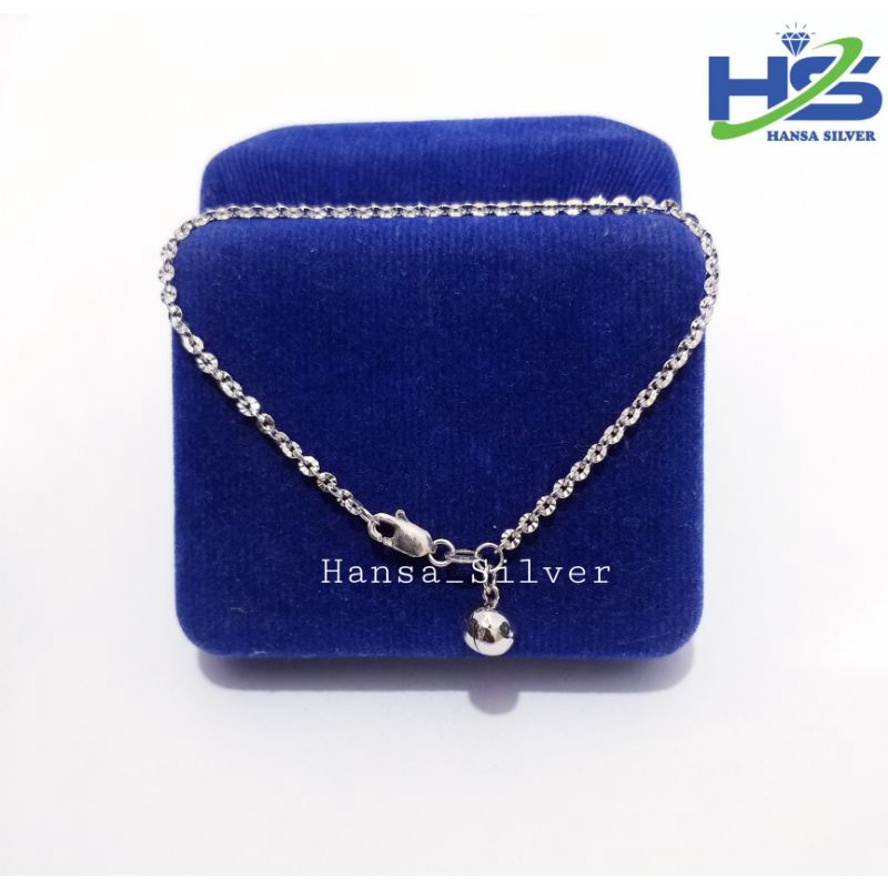 Gelang Perak Asli Silver 925 Lapis Emas Putih Model Rantai Nori Ukir - Gelang Perak Wanita Anti Karat