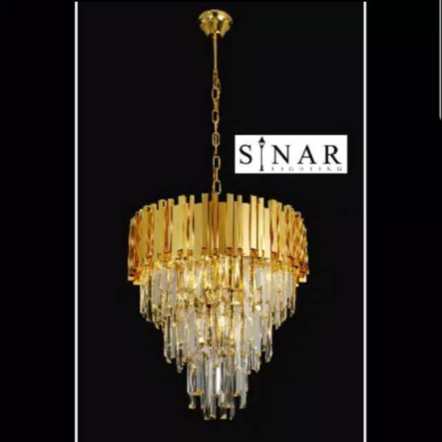 Lampu hias gantung kristal plated gold