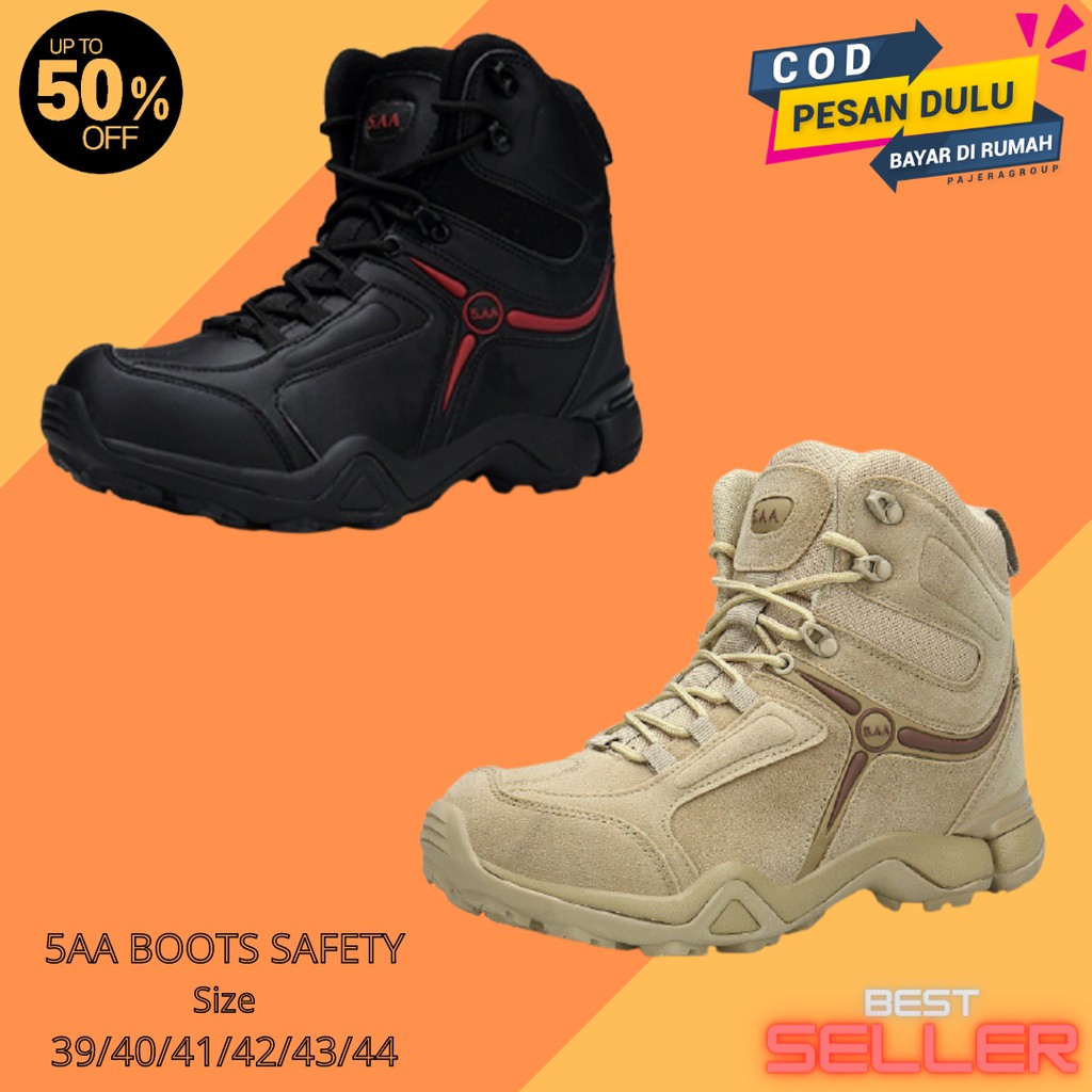 Sepatu Pria Delta Tactical 5AA Low Boots Sefty Hitam Cream 6'Inci Sepatu Hiking Touring Termurah