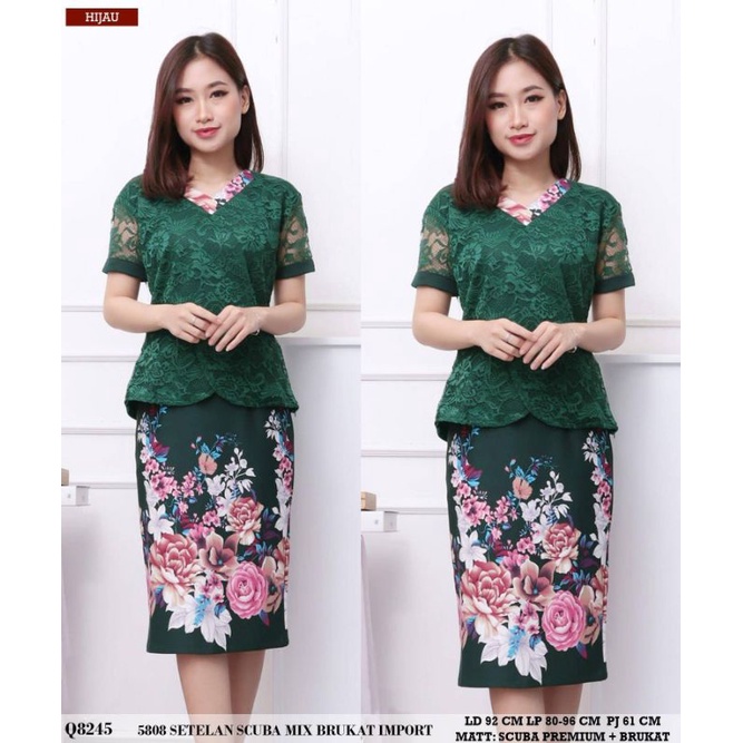 SETELAN ROK SCUBA BRUKAT BAJU KE GEREJA SETELAN FORMAL 58088 QQ