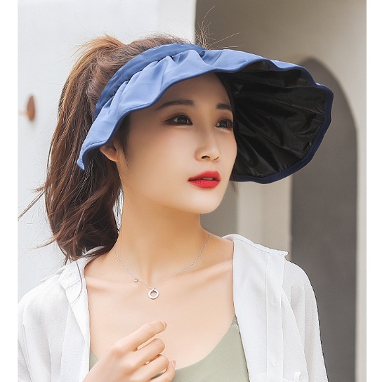 TOPI PANTAI WANITA VISOR LEBAR SUMMER SENAM OUTDOR LIPAT ANTI UV MATAHARI FASHION KOREA IMPORT ZV