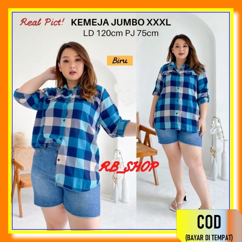 Kemeja Wanita Hem Korea Korean Style Kotak Kotak Kekinian Casual  JG203  Kotak Jumbo - Jumbo Murah X