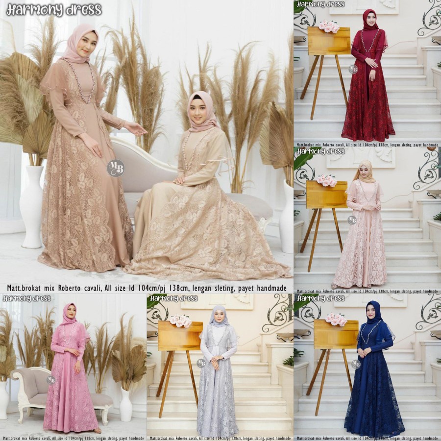 Harmony Dress Jumbo LD 120cm Big Size Baju Kondangan Muslimah Jumbo