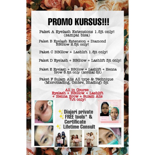 PROMO KURSUS eyelash extension/sulam alis/bbglow/lashlift