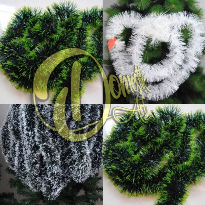 SLINGER NATAL HIJAU DAUN DAN SALJU / hiasan tinsel pohon natal / dekorasi natal / hiasan natal murah