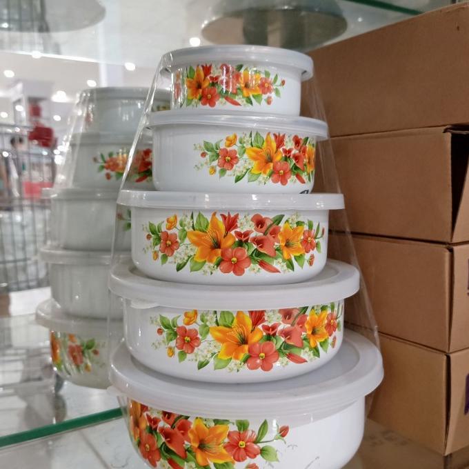 :::::::] MIXING BOWL MOTIF SET ENAMEL WADAH SERBAGUNA