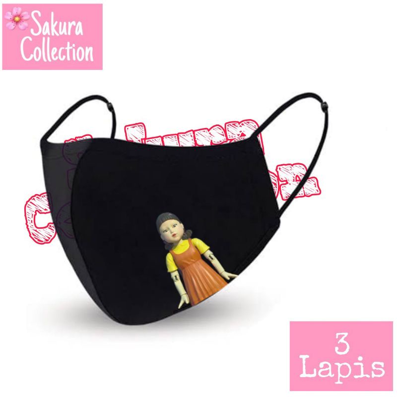 Masker Kain 3 Lapis / Scuba Anak Dewasa / Earloop Logo SQUIDGAME Korea karakter anak sd smp sma