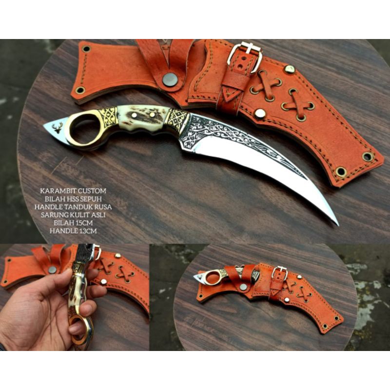 kerambit custom sarung kulit sapi asli