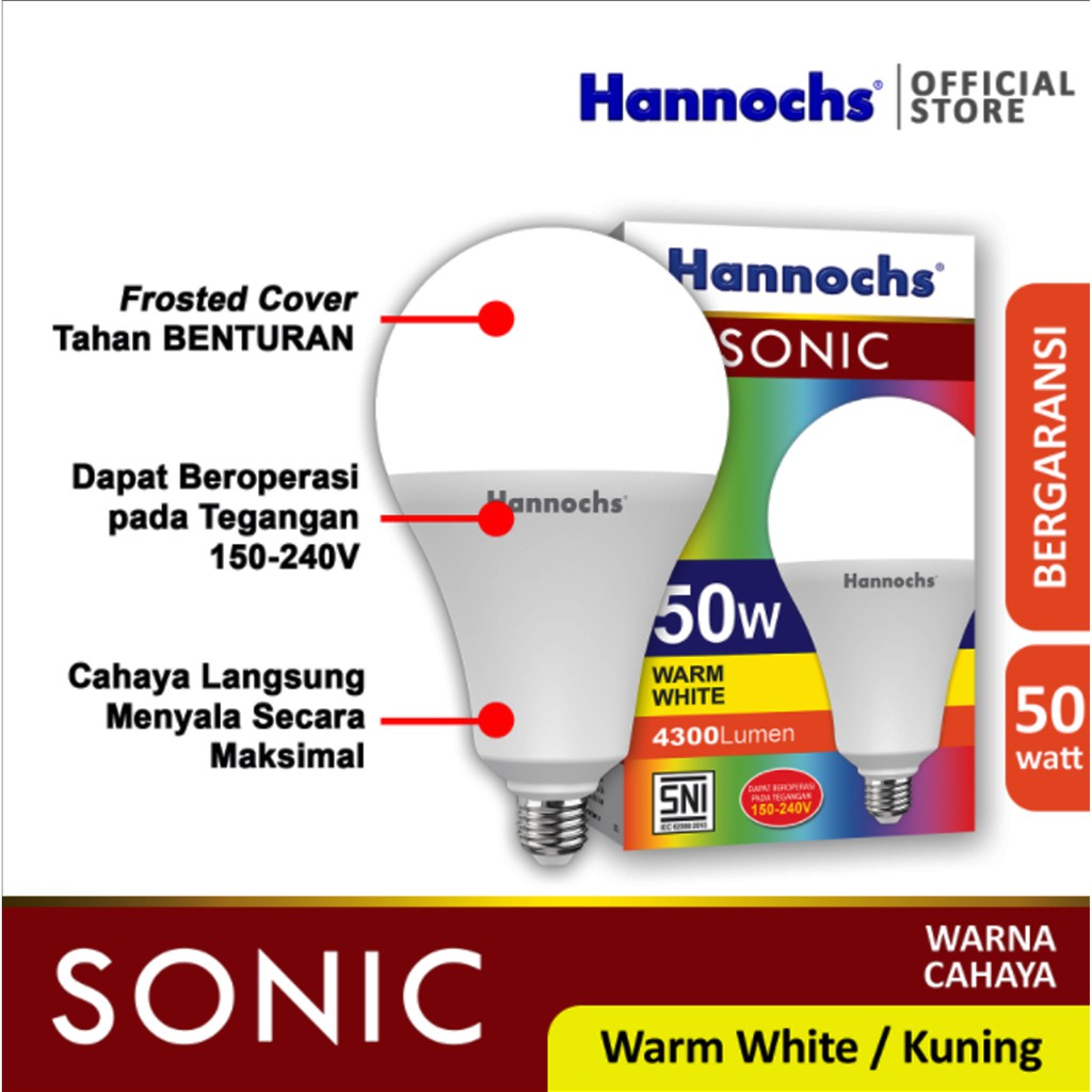 Hannoch Bohlam Lampu LED Sonic 3W Warm White (Kuning)/Cool Day Light (Putih) Awet Terang SNI Garansi