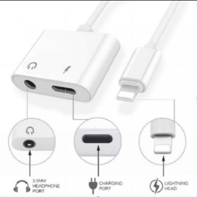 [WS] Splitter  Dual Lightning 3.5mm 2in1 Converter Iphone 7 8 X XS Audio + Charger + LX 12 Ip 2 in 1