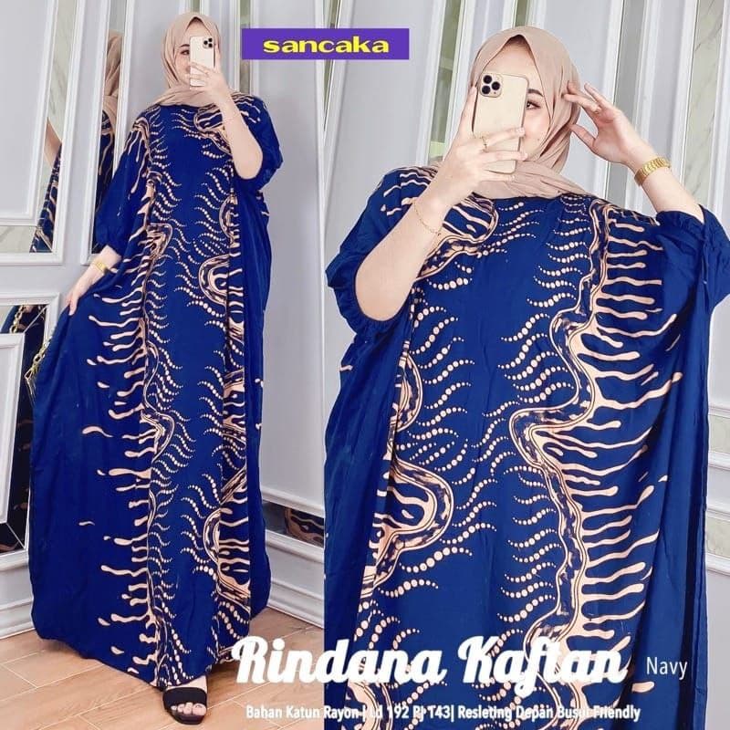 Rindana Kaftan Wanita Jumbo Rayon Premium Gamis Kaftan Batik Modern Kekininan Bigsize LD 180 cm