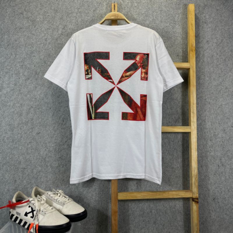 KAOS T-SHIRT OFF WHITE CARAVAGGIO HITAM PREMIUM BESTSELLER FULLTAG &amp; LEBEL