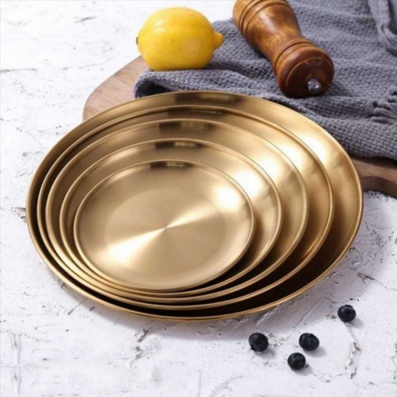 Piring Makan Sultan Bahan Tebal / Piring Mewah / Dekorasi Stainless Steel European GOLD