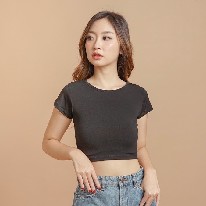 MODAVIE - SKY CROP TOP Baju Wanita Crop Top Korea Basic Crop Tee Korean Kaos Wanita Slim Fit