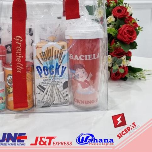 

Tas Mika Transparant Tali Panjang Tas Souvenir Ultah Premium Totebag - Merah