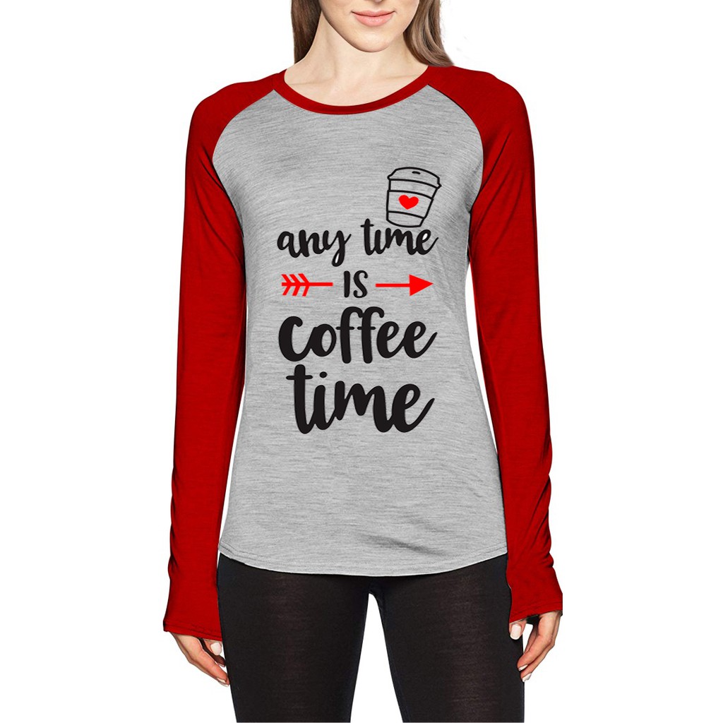 Kaos Raglan Gambar Coffee Time | Lengan Panjang | Ukuran M - L - XL -XXL