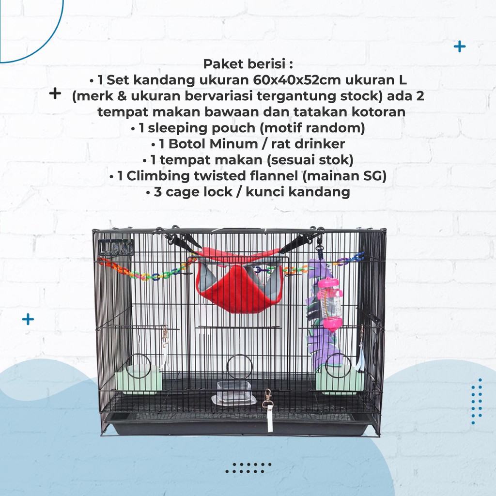 ADEWAP GLIDER Paket Hemat 1! Kandang Komplit Fullset Ukuran Large Besar Sugar Glider