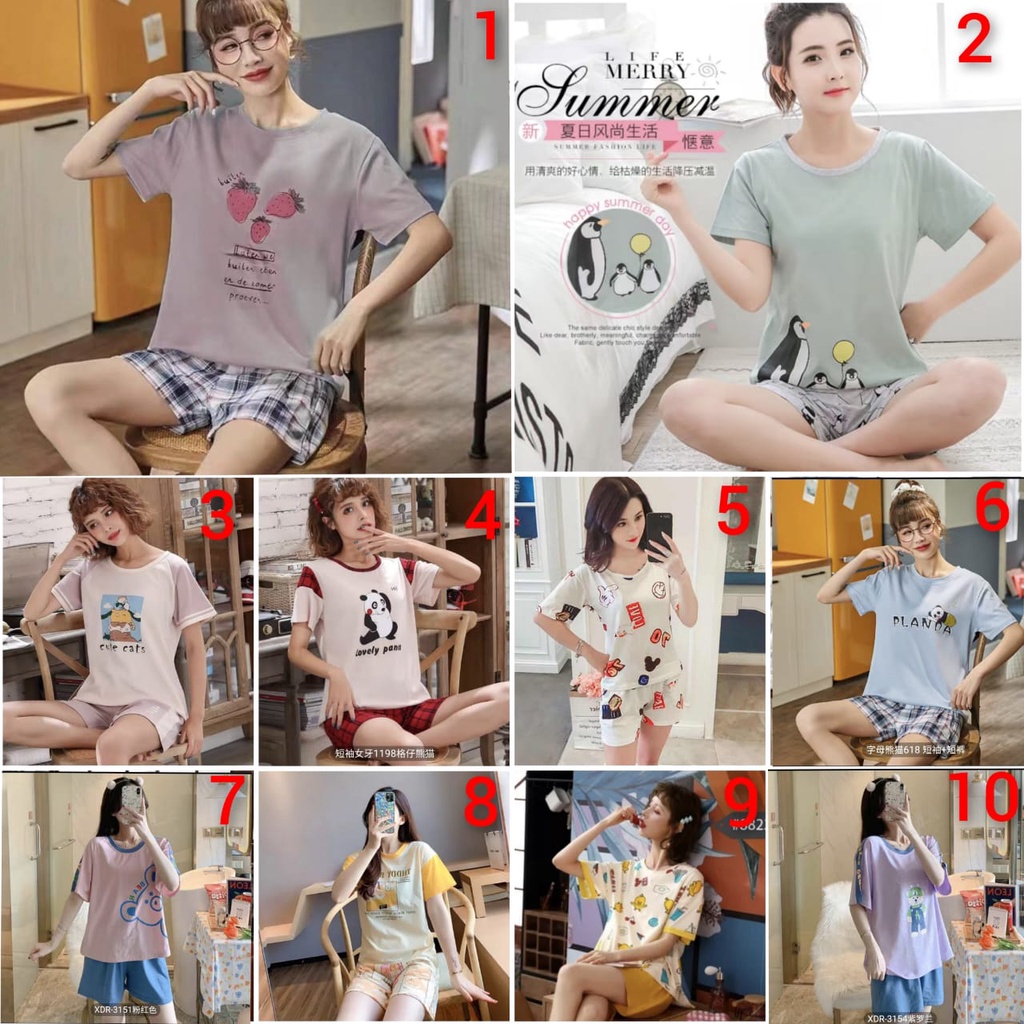 Baju tidur piyama hotpant kaos import