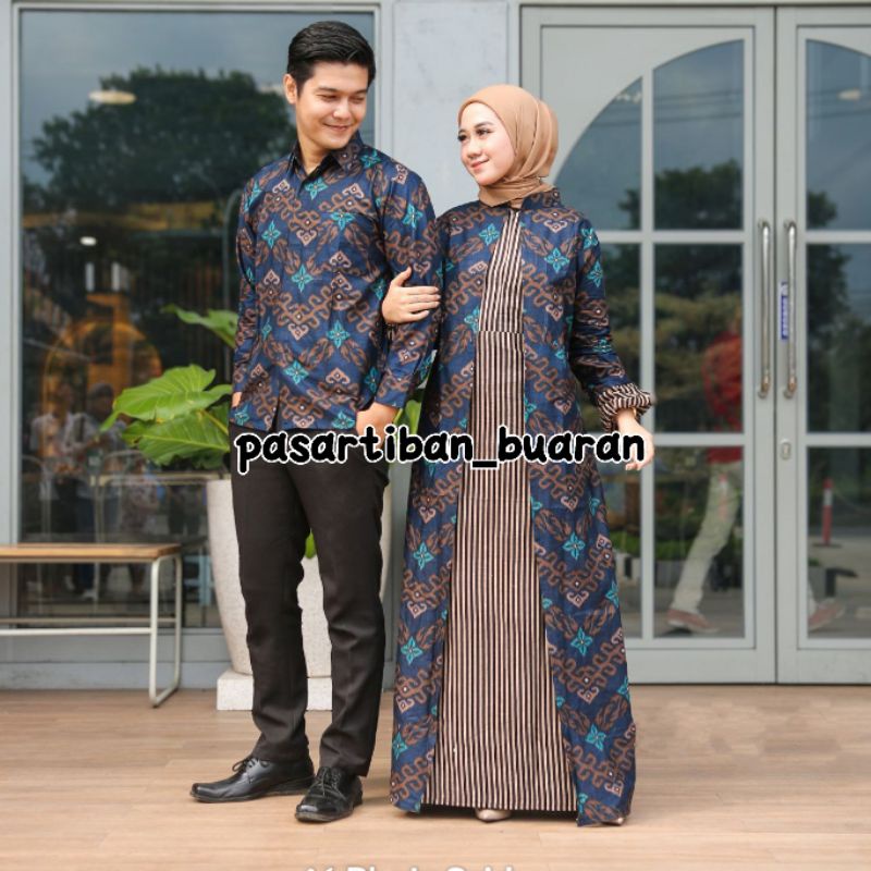Batik Batik Iskandar Couple Gamis Kemeja Songket Zigzag Baru Biru