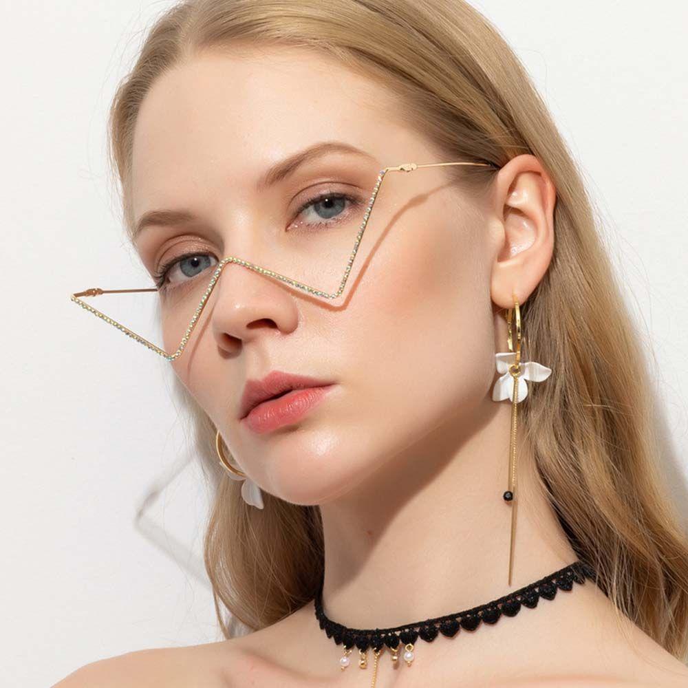 Needway Rhinestones Kacamata Bingkai Elegan Fashion Emas Logam Berlian Imitasi Untuk Wanita Glasses Frame