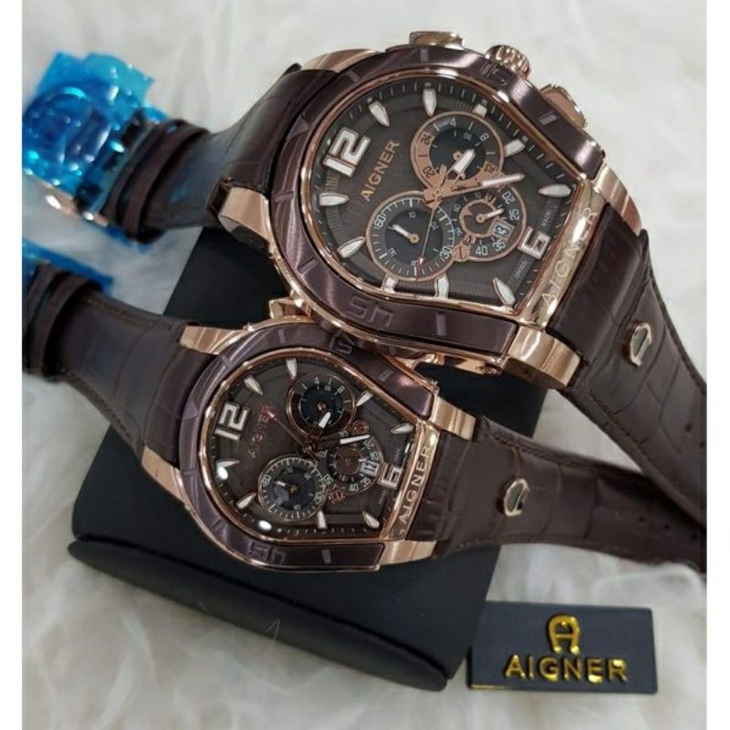 Jam Tangan Couple Aigner Palermo Cronograp Super Graden AAA - Aigner Palermo Couple Kulit - Brown