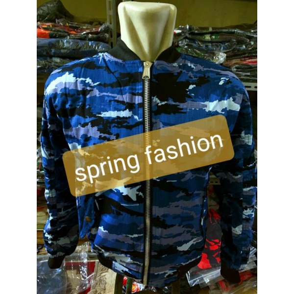 Jaket Bomber Biru AU Katun Ripstop