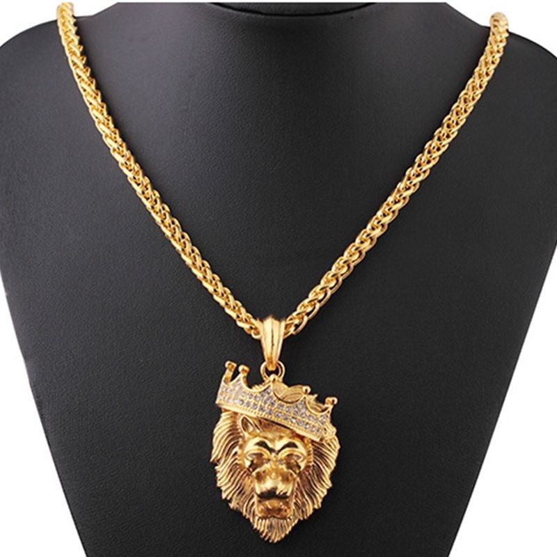 Fashion Pria Titanium Steel Lion Head Pendant Kalung