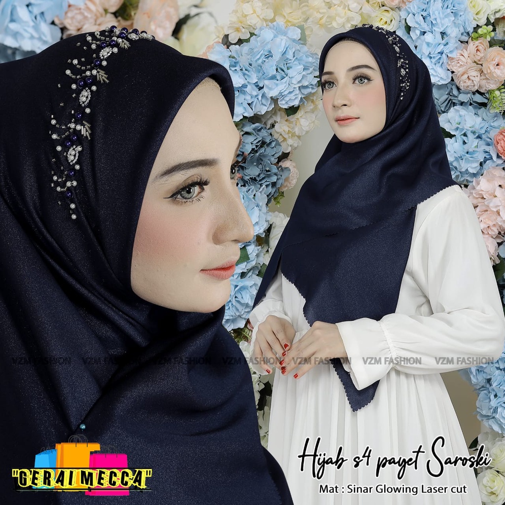 HIJAB SEGI EMPAT PAYET SINAR GLOWING LASERCUT / HIJAB SEGI EMPAT MEWAH / HIJAB PESTA / HIJAB SINAR G