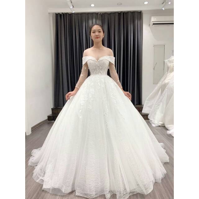 Pre Order gaun pengantin sabrina berlengan panjang baju pengantin baru wedding dress import mewah