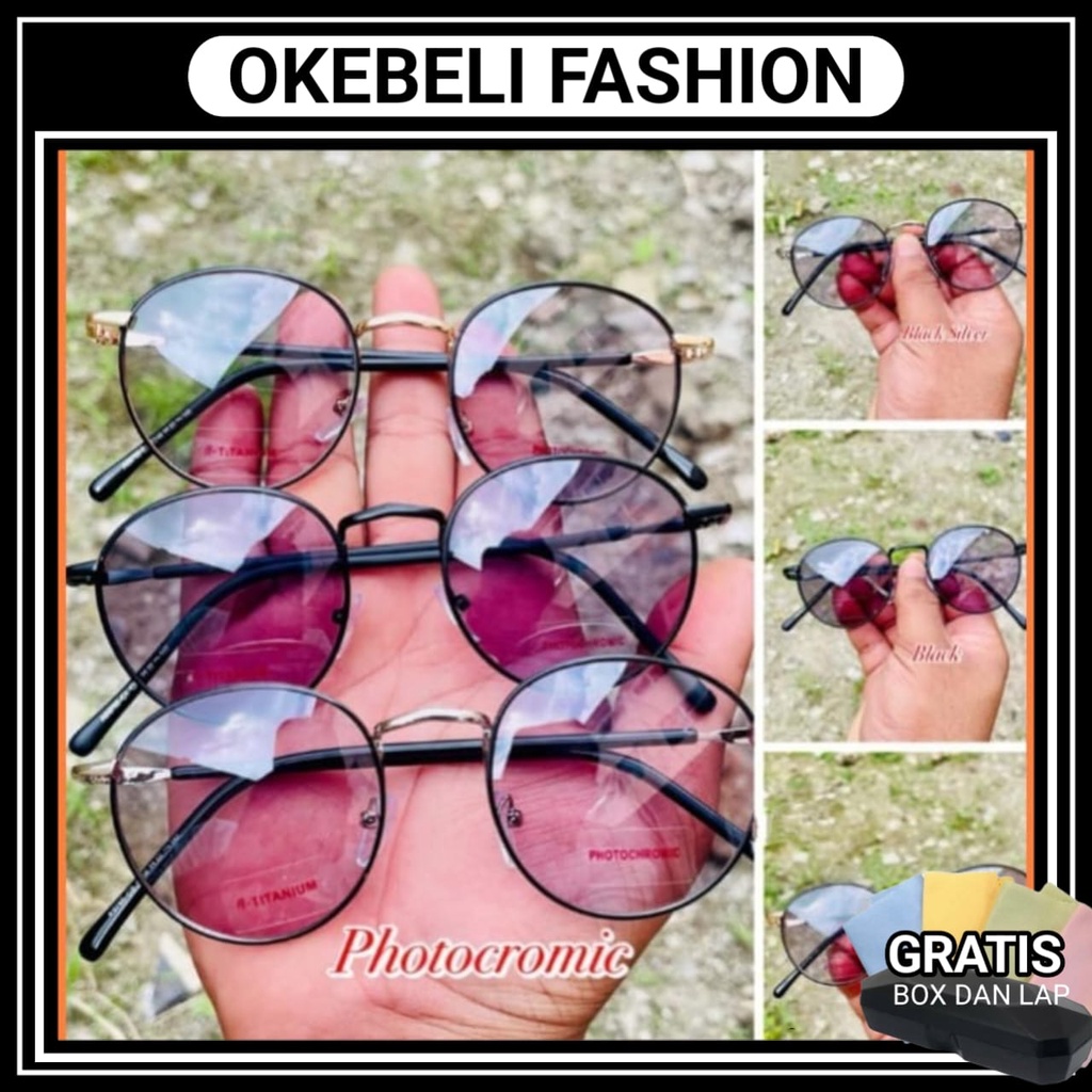 [NEW] Kacamata Photocromic Berubah Warna Korean Style Vintage Kacamata Wanita Pria