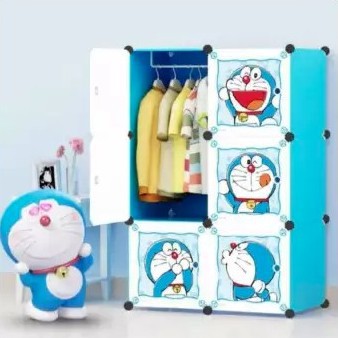Lemari Pakaian Plastik 2 X 3 Lemari Portable Anak Rak  Gantungan 6 Pintu Karakter  74 X 37 X 111 Cm